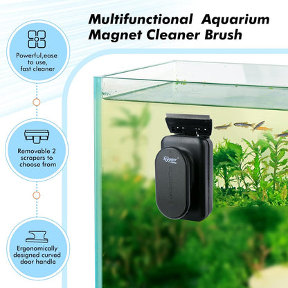 Aquarium Magnet Cleaner Brush,Fish Tank Cleaning Brush, Floating Magnet Aquarium Cleaner Fish Tank Scraper Cleaner with Two Detachable Scraper Suitable for Freshwater and Saltwater
