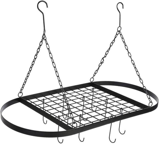 Oval Wrought Iron Pot & Pan Racks for Kitchen, Hanging Pot Storage Saucepan Rack Hanger, Ceiling Pan Holder Organiser with 10 Movable Hooks