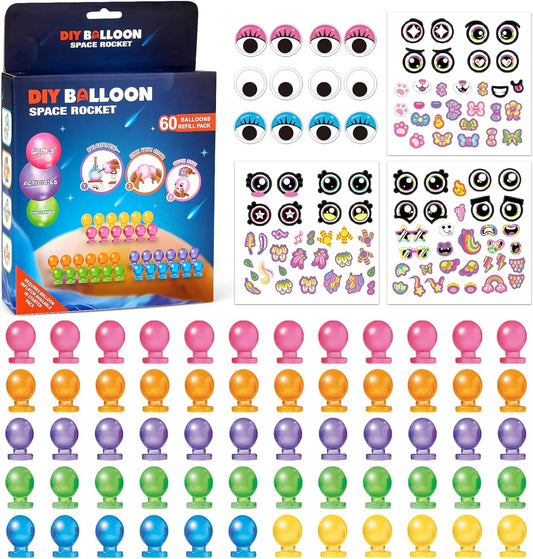 170Pcs DIY Balloons Accessories Kit for Kids, 60Pcs Magic Bouncy Balloon Refill with Stickers Accessories, DIY Sticky Balloon Maker Toy Craft Kits for Kids, Toy Gift for Boys Girls Ages 3-12